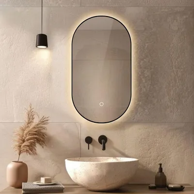 Produktbild von Lumoire® Badspiegel mit beleuchtung – 50 cm Oval – Mit Anti-Beschlag-Funktion – Matt Schwarz