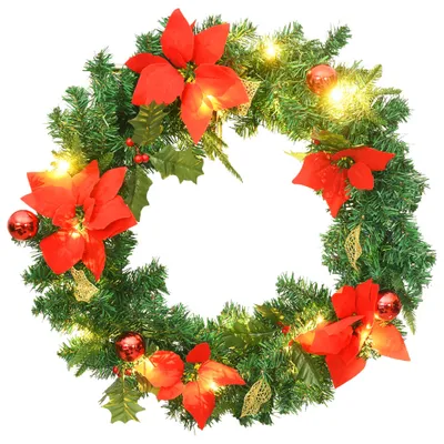 Produktbild von vidaXL Weihnachtskranz mit LED-Leuchten Grün 60 cm PVC