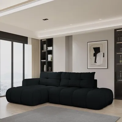 Produktbild von Masseno Ecksofa FLUMA L-S mit Schlaffunktion L-Form, Sofa mit Bettkasten, Wohnzimmersofa, Couch, Soffa, Bettsofa, Couchgarnitur- Schwarz, QUELLE 100