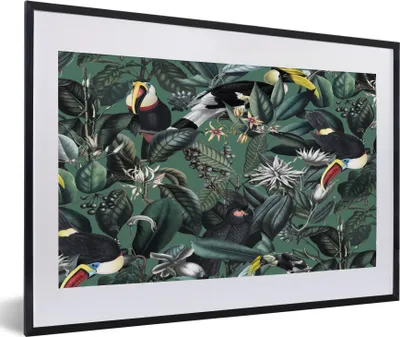Produktbild von MuchoWow® MuchoWow® Gerahmtes Poster Blumen - Vogel - Collage 60x40 cm - Poster mit zchwarzem Bilderrahmen - Schlafzimmer - Plakat in Rahmen - Drucken