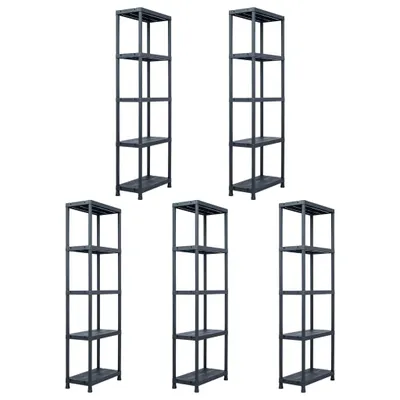 Obrázek produktu pro Skladové regály 5 ks černé 125 kg 60 x 30 x 180 cm plastové