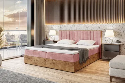 Produktbild von MEBLINI Boxspringbett mit Bettkasten - Gepolstert Doppelbett mit Matratze und Topper - Polsterbett mit Stauraum - Bett mit Kopfteil - Stauraumbett - LOFTY 4 - 140x200 - H3/Rosa Samt