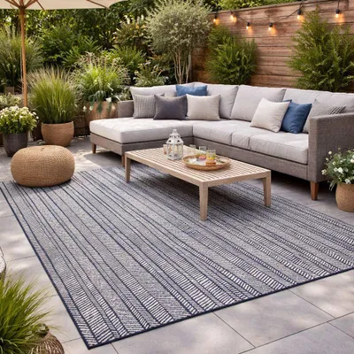 Immagine prodotto di Steffensmeier Tappeto per interni ed esterni Jordis | Herringbone | Terrazza | Blu | 80x150 cm