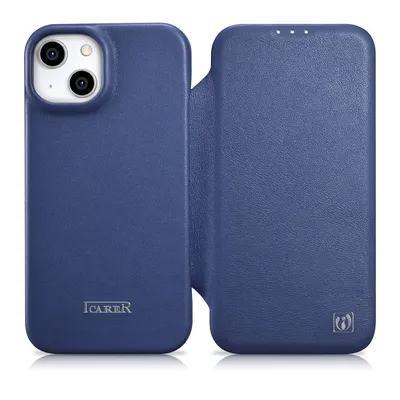 Productafbeelding van Icarer Etui Case Obudowa Futerał: Lederen hoesje met MagSafe voor iPhone 14+, blauw