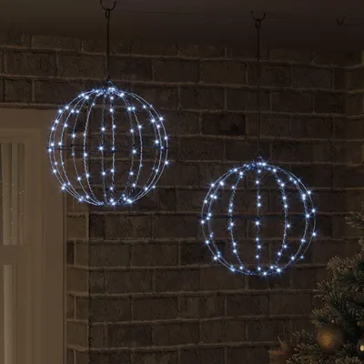 Produktbild von vidaXL Ball mit 192 LEDs 2 pcs Kaltweiß 31,5 x 31,5 x 32 cm Metall