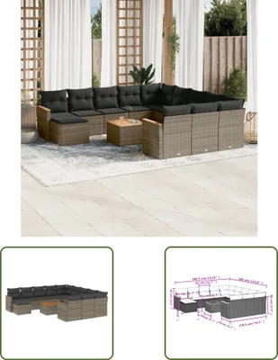 Produktbild von The Living Store 13-tlg. Garten-Sofagarnitur mit Kissen Grau Poly Rattan