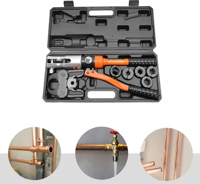 Immagine prodotto di Pinza crimpatrice idraulica - Set di utensili idraulici manuali - Forza di pressatura 10 tonnellate - Qualità professionale - Per la lavorazione dei metalli - Arancione
