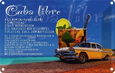 Produktbild von vianmo Blechschild 20x30 cm Cuba Libre Rezept Rum Alkohol Essen Trinken Bar Club