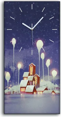 Produktbild von Wandbild Leinwand Bilder mit Uhr 30x60 Winter Landschaft Dorf Fantasie Baum - weiße Hände