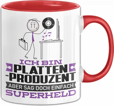 Produktbild von Plattenproduzent Geschenk Tasse Ich Bin Plattenproduzent Aber Sag Doch Einfach Superheld Lustige Geschenkdiee für Plattenproduzent Kaffee-Becher (Rot)