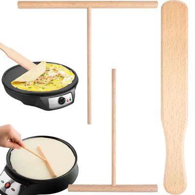 Produktbild von Crepes-Verteiler und Wender - 3-teiliges Set in T-Form - Backwerkzeug für Pfannkuchen und Palatschinken