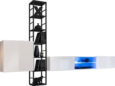 Image de Ensemble meubles de salon style industriel SWITCH M6 – Coloris gris – Éclairage LED intégré