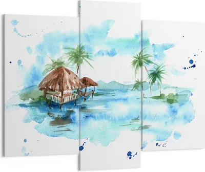 Produktbild von Bild auf Leinwand - Leinwandbild - Tropen Wasser Bungalow Ufer - 130x100cm - Wand Bild - Wanddeko - Leinwanddruck - Bilder - Kunstdruck - Wanddekoration - Leinwand bilder - Wandkunst - CB130x100-2988