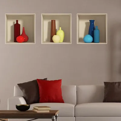 Image de Autocollant à effet 3D représentant 9 vases multicolores, 40 x 120 cm