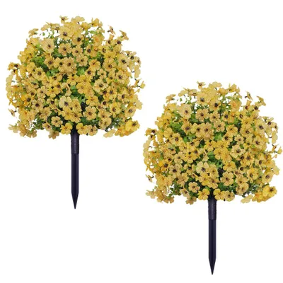 Image de Arbres artificiels avec piquet de terre, set de 2, plantes artificielles résistantes aux intempéries, arbustes, pour l'extérieur, l'intérieur, la véranda, le jardin