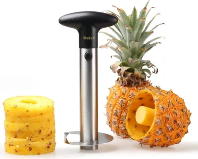 Produktbild von Deiss PRO Kráječ na ananas - Kráječ a loupač ananasu 2 v 1 z nerezové oceli - Vytvoří dokonalá kolečka ananasu bez nepořádku - Vhodné do myčky nádobí