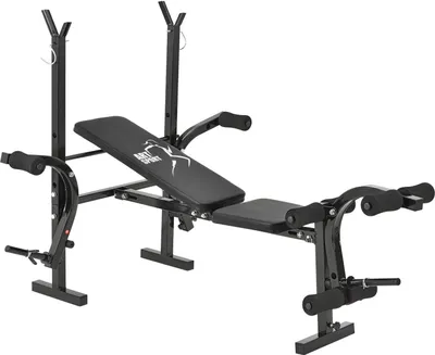Produktbild von Posilovací lavice ProfiGym 1000 24807, se stojanem na činky, kulmou na nohy a motýlkem, 4násobně nastavitelná, multifunkční, 154 x 118 x 102 cm