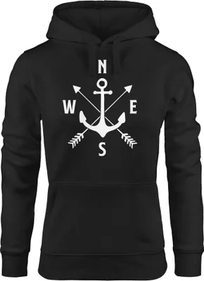 Produktbild von Kapuzen-Pullover Damen Anker Kompass Arrows Hoodie Moonworks® schwarz XL