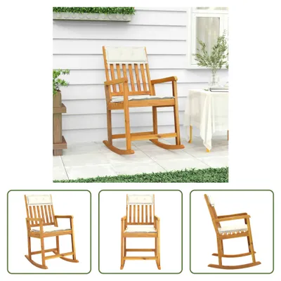 Immagine prodotto di The Living Store Sedia a dondolo con cuscino in legno massiccio di acacia