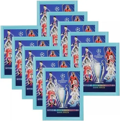 Productafbeelding van 10er Pack UEFA Champions League Sockel‑Sticker 2024/25 – 10 offizielle Tüten × 6 Sticker + HeartforCards Versandschutz