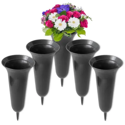 Image de Entonnoir Vases funéraires avec piquet de terre antigel Set de 5 vases gris 36 cm