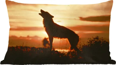 Produktbild von MuchoWow® Zierkissen Sofakissen Wohnzimmer Dekokissen 50x30 cm Wolf - Sonne - Scherenschnitt - Wohnzimmerdekoration - Polster mit Photo