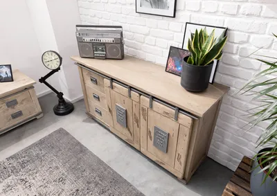 Produktbild von MASSIVMOEBEL24 Sideboard Mango 150x45x80 whitewash lackiert RAILWAY #300