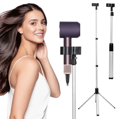 Produktbild von Föhn Halterung Bodenständer Höhenverstellbar (75–150 cm) – 180° Drehbarer Haartrockner Halter, Freihändiger Föhnhalter ohne Bohren für Haare & Hundepf