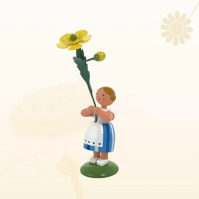 Zdjęcie produktu dla Miniaturowa figurka dziewczynki z kwiatami i jaskierem, wysokość 12 cm, NOWA