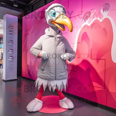 Produktbild von Silberner REDBROKOLY Flamingo Maskottchen Kostüm mit Mantel und Mützen