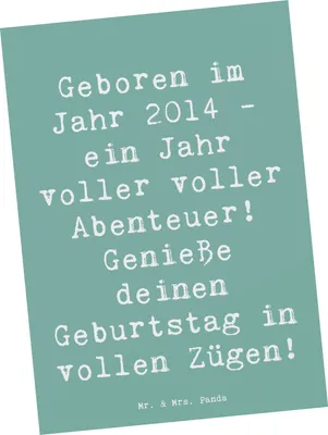 Produktbild von Mr. & Mrs. Panda Postkarte Spruch 2014 Geburtstag Abenteuer - Meeresbrise - Geschenk, Geburtstagskind, Geburtstagsgeschenk, Grußkarte, Alter, besonderer, Ansichtskarte