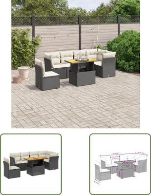 Produktbild von The Living Store 7-tlg. Garten-Sofagarnitur mit Kissen Schwarz Poly Rattan