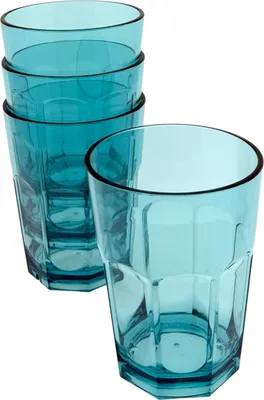 Produktbild von 4 Trinkgläser aus Kunststoff – 390 ml – blau transparent – ​​BPA-frei – 9 x 9 x 11 cm