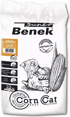 Zdjęcie produktu dla SUPER BENEK Corn Classic Żwirek dla kotów kukurydziany Naturalny, Zbrylający 35l