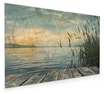 Produktbild von Küchenrückwand Spritzschutz Glas mit Motiv Seeufer Abendstimmung 40 x 40 cm