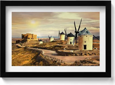 Produktbild von Cosuegra Windmühlen– Wandbild mit Rahmen – Gerahmtes Bild  – Wanddekoration – 30x20 cm –  Schwarz Rahmen