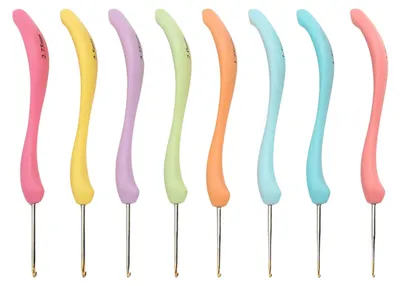 Image de Jeu de 8 aiguilles à crocheter ergonomiques en fer avec manche courbé, jeu d'aiguilles à tricoter pour la confection d'écharpes et de chaussettes