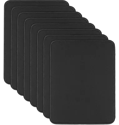 Immagine prodotto di 8 tappetini per mouse da gaming, colore nero, dimensioni 26 x 21 cm, base in gomma antiscivolo, bordi cuciti