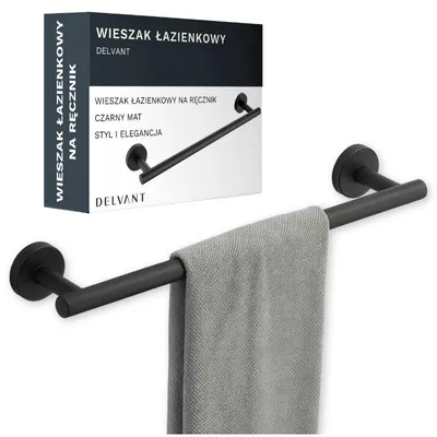 Produktbild von DELVANT Handtuchhalter Badezimmer, 40 cm Wandmontage, gerade Handtuchstange aus Edelstahl, Einzelhandtuchhalter modern, matt schwarz