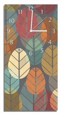 Produktbild von Wallario Design Wanduhr Bunte Blätter in Herbstlaune aus Echtglas, Größe 30 x 60 cm