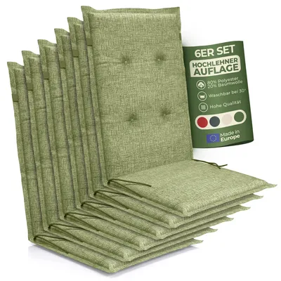 Produktbild von Hochlehner Auflage Florence– Gartenstuhlauflage Hochlehner, Sitzkissen Stuhl, Stuhlkissen & Outdoor Kissen für Gartenmöbel, Farbe:Grün, Anzahl:6