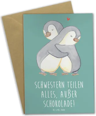Produktbild von Mr. & Mrs. Panda Glückwunschkarte Schwestern Liebe - Meeresbrise - Geschenk, Familienmitglieder, dankeskarten, Schokolade, Teilen, weihnachtskarten, Geschwisterliebe