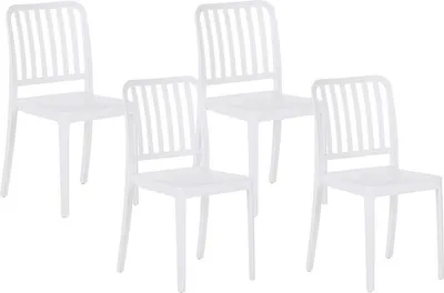 Produktbild von BELIANI Gartenstühle im 4er Set Weiß aus Kunststoff Balkon Terrasse Gartenzubehör Indoormöbel Outdoormöbel Plastikstühle Modern