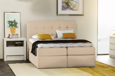 Produktbild von Boxspringbett Schlafzimmerbett TURIN Kunstleder Creme 160x200 cm