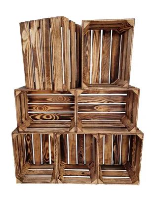 Produktbild von Dekokiste 40x30x23 cm 7er Set - Holzkiste Aufbewahrung als Schuhregal Möbelbau - Geflammt Shabby