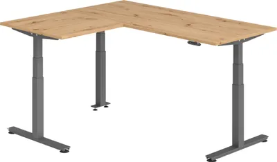 Produktbild von bümö Eckschreibtisch elektrisch höhenverstellbar L-Form - Nachbildung: Asteiche, Gestell: Graphit, Größe: Eckschreibtisch 180 x 160 cm