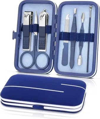 Immagine prodotto di Set manicure e pedicure 7-in-1 Tagliaunghie in acciaio inox Rimuovi cuticole blu