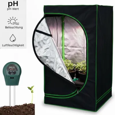 Produktbild von Mucola Gewächshaus inkl. 3 in 1 Feuchtigkeitsmessgerät für Pflanzen Pflanzenzelt Growbox Indoor Pflanzenzelt Zuchtzelt Zuchtschrank Darkroom Frühbeet Schwarz Grün - 40x40x120cm