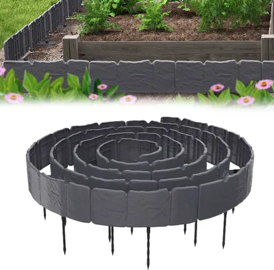 Produktbild von UISEBRT 20er Pack 5m Rasenkante Beetumrandung in Anthrazit, Mähkante mit Erdspießen, Steinoptik Beeteinfassung, Gartenbegrenzung für Rasen, Beete & Blumenbeete