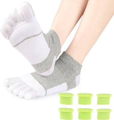 Produktbild von INF Verstellbare Zehenspreizer Socken - Hallux Valgus Korrektur & Ausrichtung Weiß+Grau
